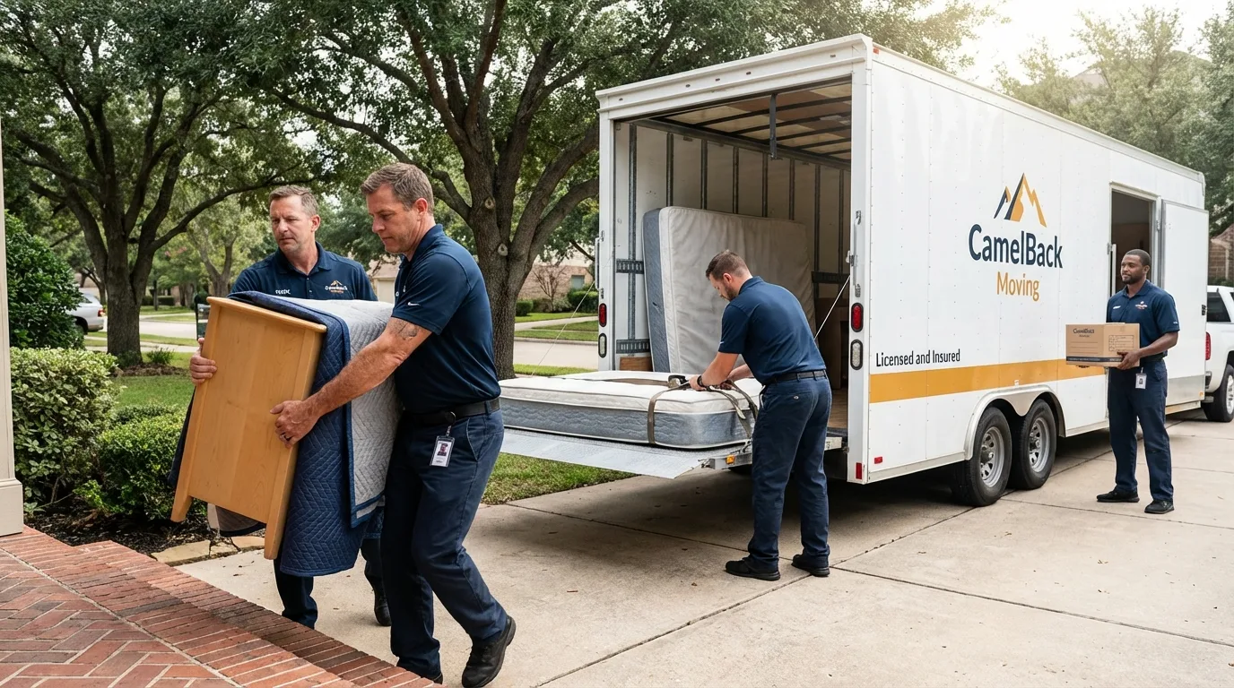 Crew loading residential truck for cross-state move from Durham, NC