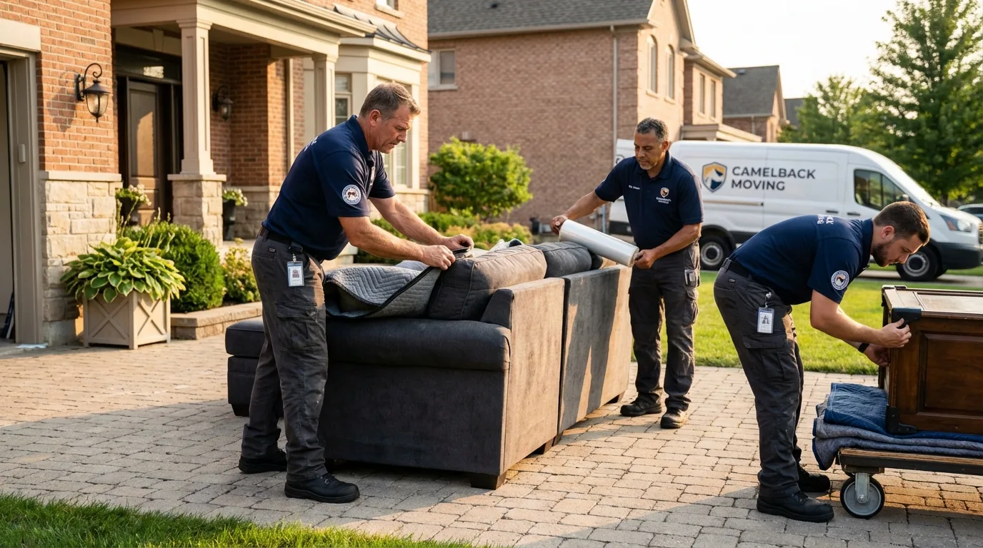 Large estate moving crew wrapping furniture in Durham, NC
