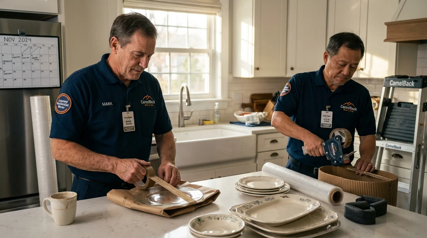 Professional crew packing kitchen dishware in Durham, NC